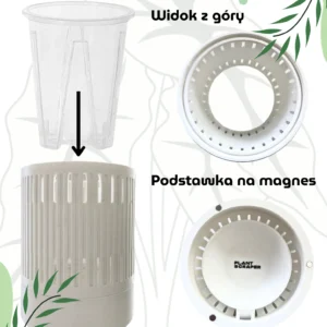 Osłonka dla doniczki oddychającej 14cm Biała – nowoczesna, wentylowana, z magnetycznym mocowaniem podstawki