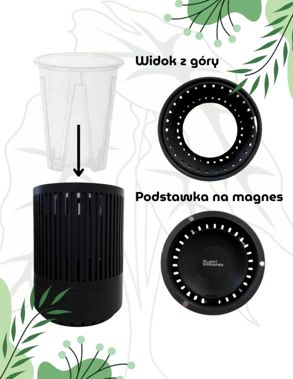 Osłonka dla doniczki oddychającej 10cm Czarna – nowoczesna, wentylowana, z magnetycznym mocowaniem podstawki